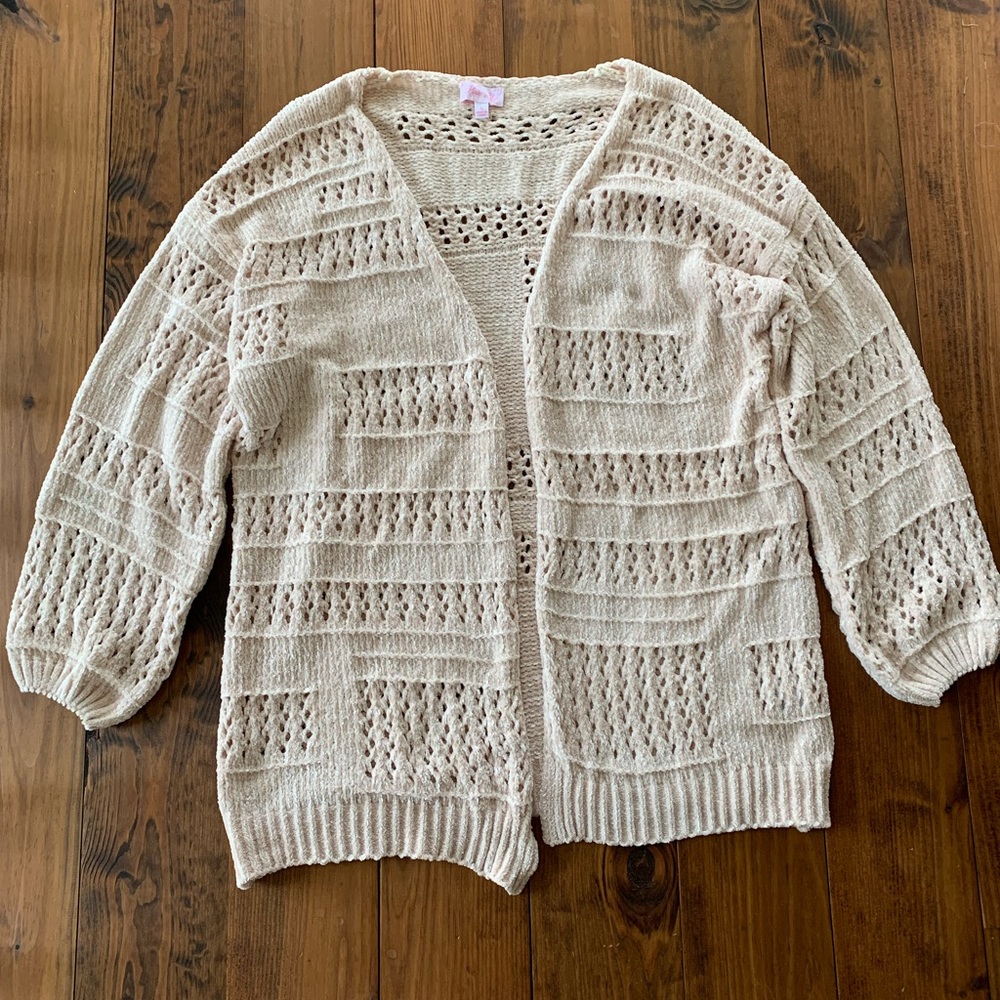 Small cream colored Pink Lily cardigan